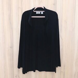 Chico's Women Liquid Knit Cardigan Sz L Black Open Front Minimalist Chic Classic